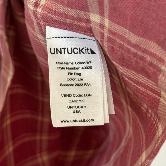 NWOT UNTUCKit Red Plaid Button Down Flannel Long Sleeve Cotton Checkered Mens-L - Picture 6 of 8
